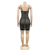 Hot Diamond Sexy Sling Sleeveless Wrap Chest Short Skirt Flowing Beard Dress