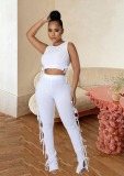 Sleeveless Two-Piece Set in Hollow Lace-Up Solid Pit-Bar Fabric