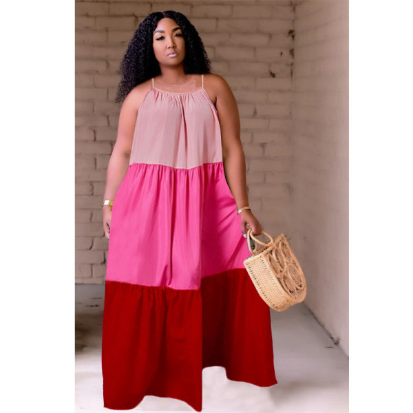 Women's Patchwork Sexy Sleeveless Contrast Long Swing Dress