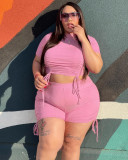 Plus Size Thread Gathered Athleisure Two Piece