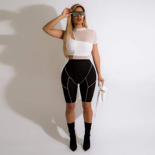 Women's Asymmetric Pit Bar Mesh Zip-Up Slanted Shoulder Wrap Jumpsuit