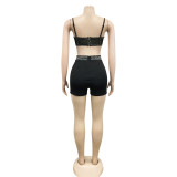 Hot Diamond Sling Zip Wrap Chest Tank Top Shorts Two-piece Set