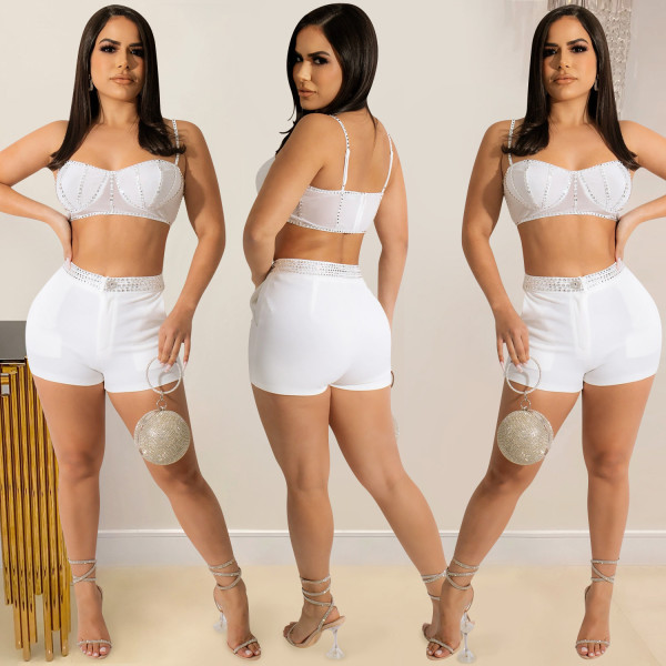 Hot Diamond Sling Zip Wrap Chest Tank Top Shorts Two-piece Set