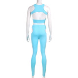Basic solid color hollowed-out short vest trousers sports suit temperament two-piece set
