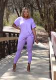 V-neck solid color loose simple casual short-sleeved two-piece suit