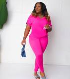 V-neck solid color loose simple casual short-sleeved two-piece suit