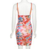 Women's Sling Backless Fashion Print Temperament Slim Fit Hip Dress