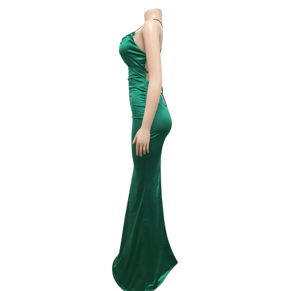 Solid color sexy suspender wrap chest open back strap tight dress
