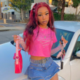 Heart Print Round Neck Cropped Navel Short Sleeve T-Shirt Top