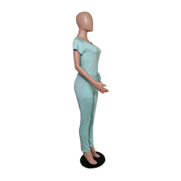 Elastic Slip-Neck Moisture-wicking Seamless Jumpsuit with Pockets