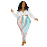 Fashion Print Casual Suit Deep V Top and Leggings Two-piece Set