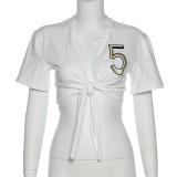 Women's Fashion Letter Embroidery Sexy Navel Tight Street Shooting Lace-Up Cardigan Top