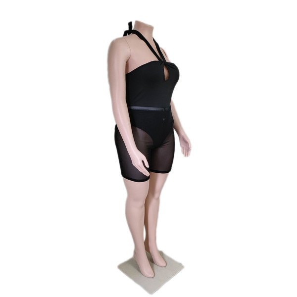 Fashion thin sports black casual fashion temperament commuter mesh perspective solid color suit
