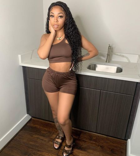 Sexy one-shoulder suspender shorts two-piece set