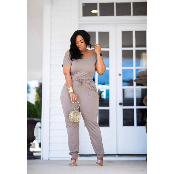 Elastic Slip-Neck Moisture-wicking Seamless Jumpsuit with Pockets