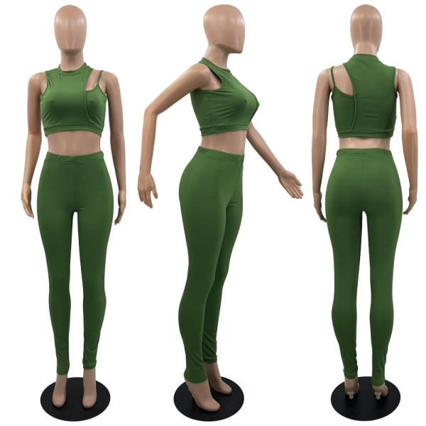 Sexy one-shoulder suspender trousers two-piece set