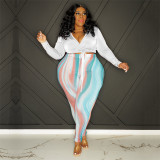 Fashion Print Casual Suit Deep V Top and Leggings Two-piece Set