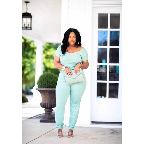 Elastic Slip-Neck Moisture-wicking Seamless Jumpsuit with Pockets