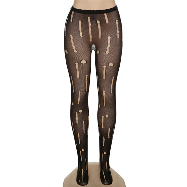 Sexy Mesh Perspective Hollow Hole High Waist Skinny Long Casual Pants