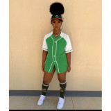 Short-sleeved baseball jacket women's stitching button short-sleeved T-shirt women's sports casual jacket