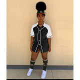 Short-sleeved baseball jacket women's stitching button short-sleeved T-shirt women's sports casual jacket