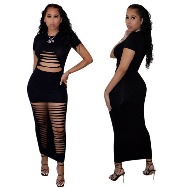 New Fashion Solid Color Burnout Hollow Dress
