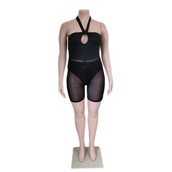Fashion thin sports black casual fashion temperament commuter mesh perspective solid color suit
