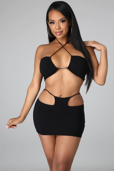 Camisole Self Lace Up Closure High Waist Skirt Suit