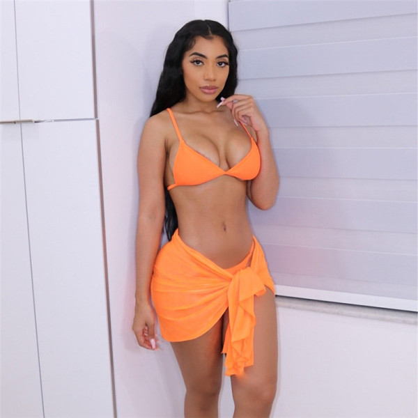 Women's Sexy Solid Color Low Cut Camisole Thong Bikini Suit Women