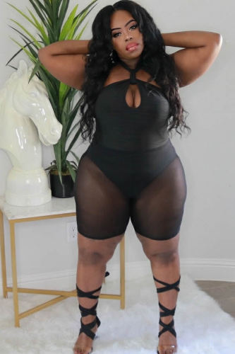 Fashion thin sports black casual fashion temperament commuter mesh perspective solid color suit