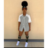 Short-sleeved baseball jacket women's stitching button short-sleeved T-shirt women's sports casual jacket