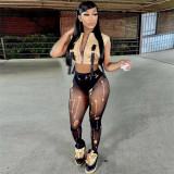 Sexy Mesh Perspective Hollow Hole High Waist Skinny Long Casual Pants