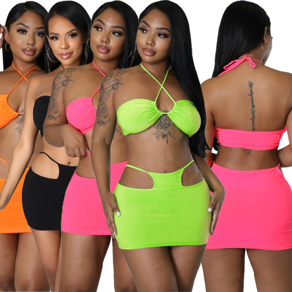 Camisole Self Lace Up Closure High Waist Skirt Suit