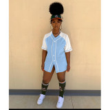 Short-sleeved baseball jacket women's stitching button short-sleeved T-shirt women's sports casual jacket