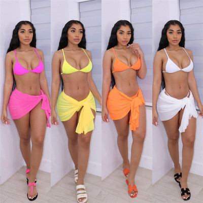 Women's Sexy Solid Color Low Cut Camisole Thong Bikini Suit Women