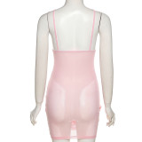 Nightclub Fashion Solid Color Sling Low Cut Mesh Slim Fit Hip Dress