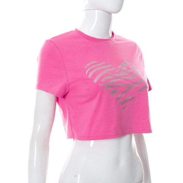 Heart Print Round Neck Cropped Navel Short Sleeve T-Shirt Top