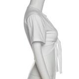 Women's Fashion Letter Embroidery Sexy Navel Tight Street Shooting Lace-Up Cardigan Top