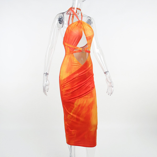 Sexy Beach Vacation Stranded Long Skirt Temperament Halter Tube Top Dress Women