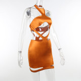 Sexy personality halter dress women's hollow bag skirt short skirt