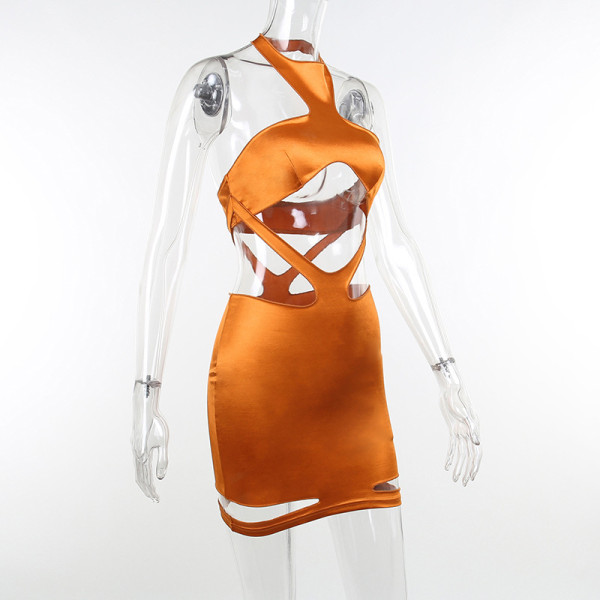 Sexy personality halter dress women's hollow bag skirt short skirt