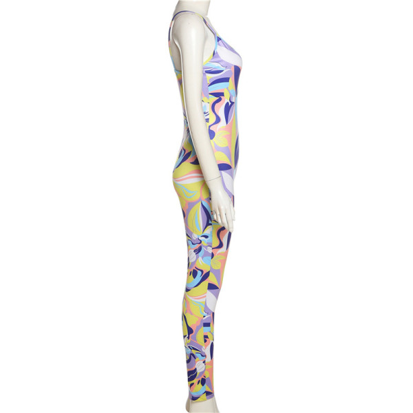Women's Fashion Printed Backless Sling High Waist Bodysuit
