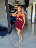 Fashion sexy mesh stitching suspender irregular dress