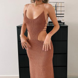 Temperament sexy suspender dress Lady's empty holiday solid color dress