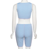 Fashion reverse design vest top high waist bag hip shorts suit women