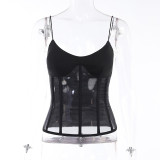 Slim-fit corset sexy mesh see-through stitching suspenders