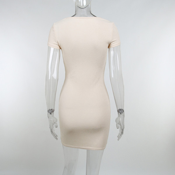 Women's Pack Hip Skirt Sexy Deep V Slim Short Sleeve Dress