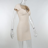 Women's Pack Hip Skirt Sexy Deep V Slim Short Sleeve Dress