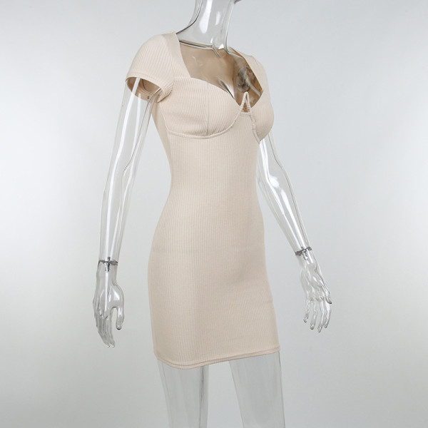 Women's Pack Hip Skirt Sexy Deep V Slim Short Sleeve Dress