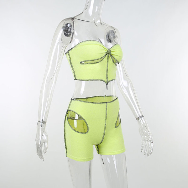 Sexy waistless ripped hollow suit tube top shorts two-piece women's